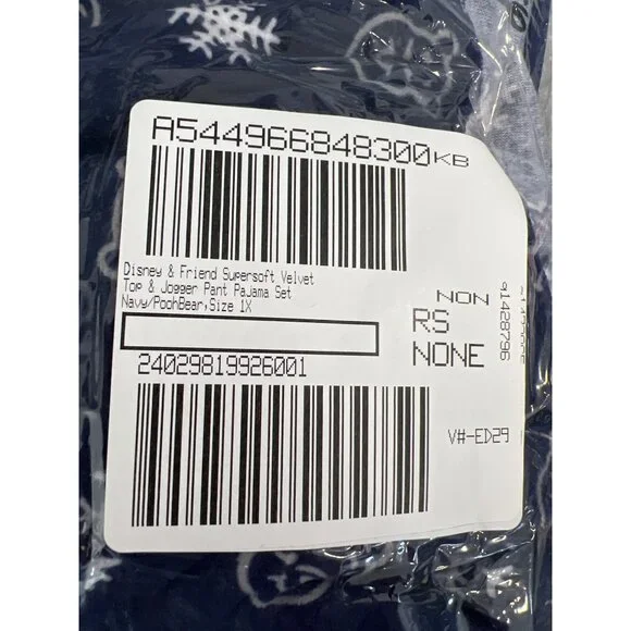 Disney and Friends Pajama Set Size Small Super Soft Velvet Navy Pooh Bear - Picture 2 of 7